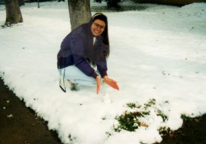 Kara constructs the tiniest snowman in the universe.